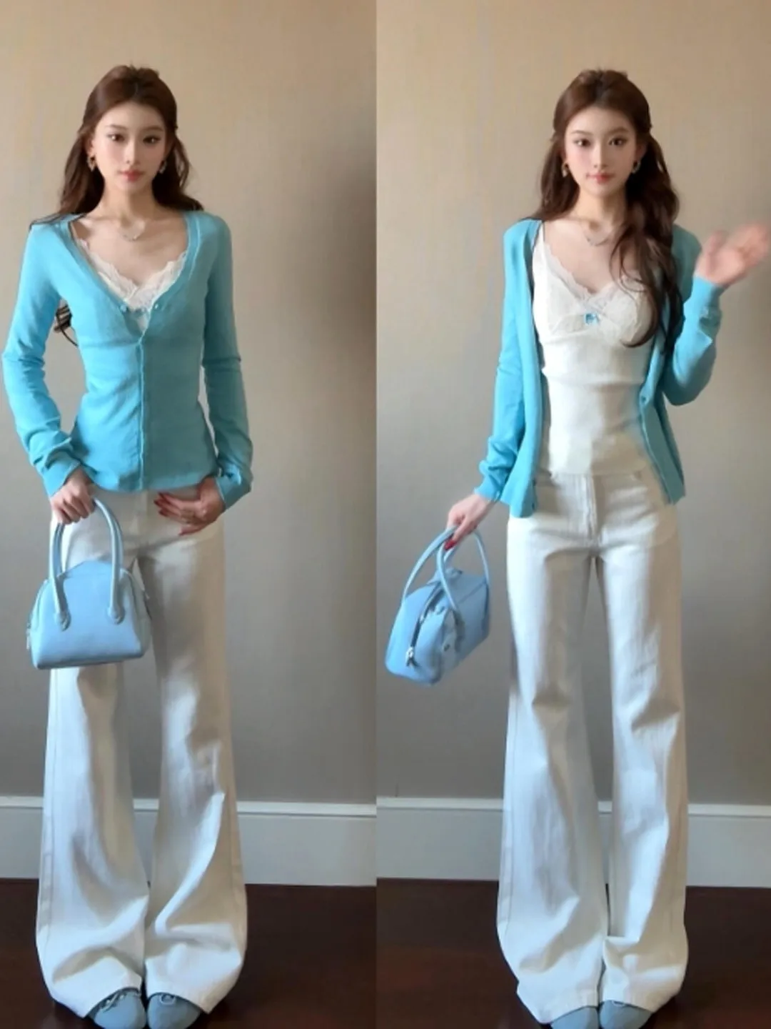 

Chic Knitted Cardigan And Tank Top Set Gentle Style Comfortable Spring Fashion Women's Ensemble High Waist V-neck Long Sleeve