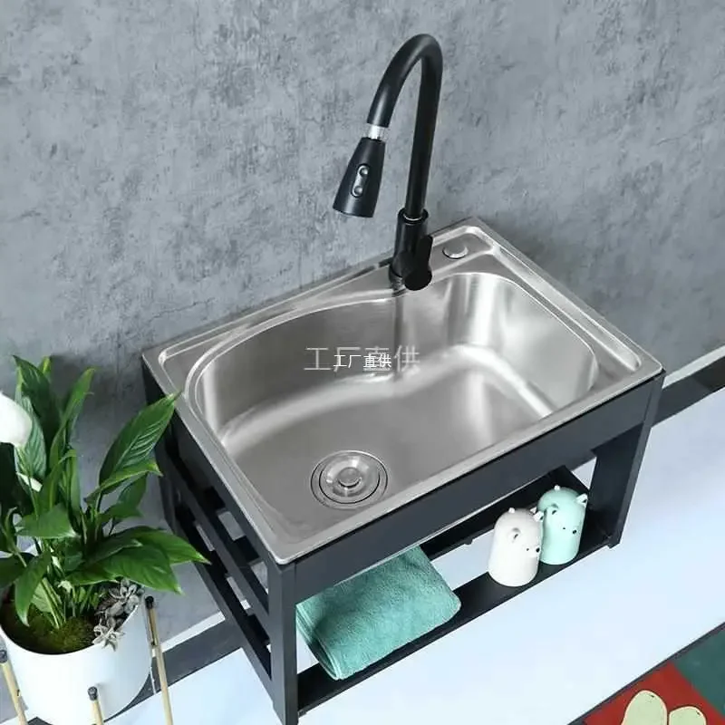 Thickened single slot 304 stainless steel sink Wall-mounted kitchen sink with bracket Dish sink Simple wash basin