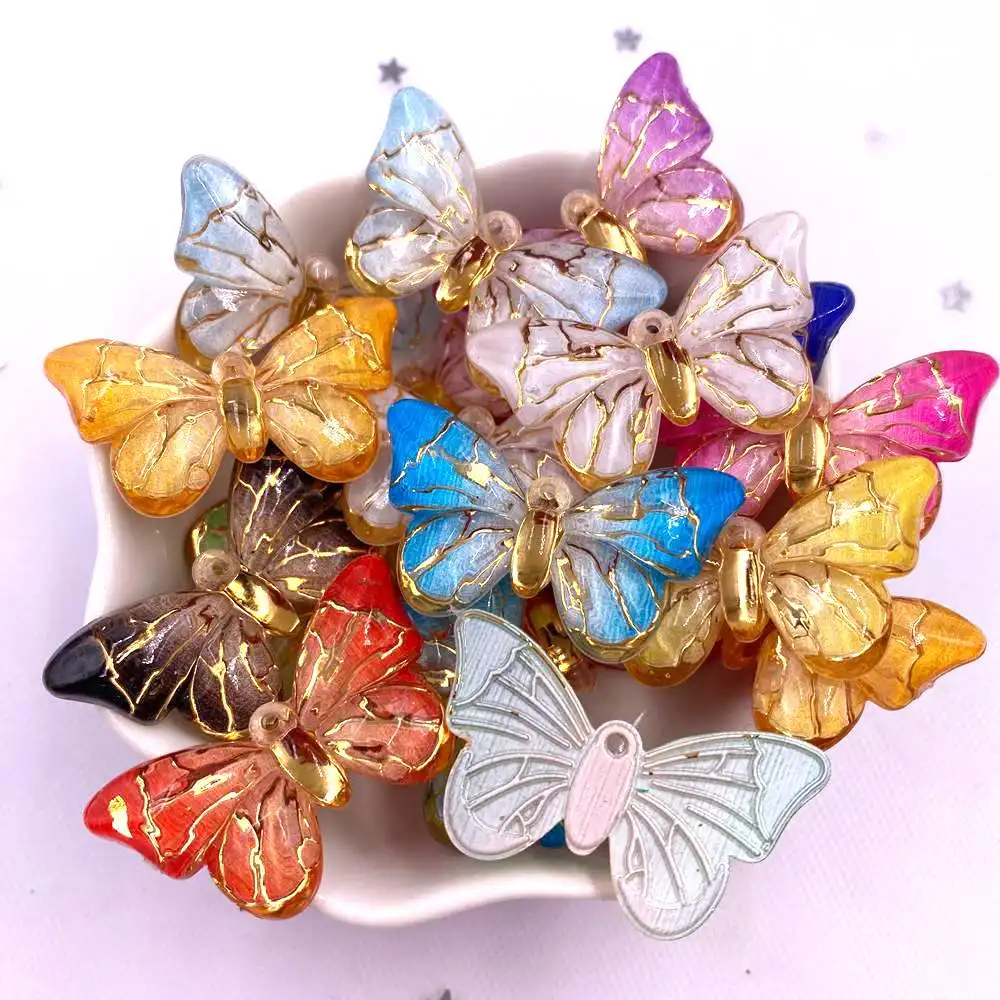 10pcs Resin Colorful Crystal Phnom Penh Butterfly Flatback Rhinestone 1 Hole Figurine accessories DIY Home Decor  Craft OF752