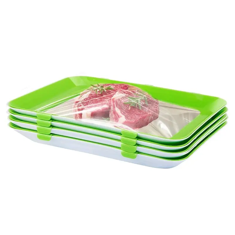 AS60-Vacuum Preservation Technology Food Storage Trays 4Pcs Stackable For Extended Freshness Green