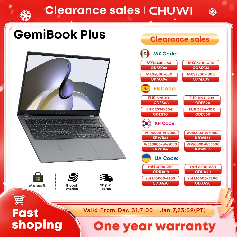 CHUWI GemiBook Plus Laptop 15.6" Intel N100 Graphics for 12th Gen 1920*1080P 8GB/16GB RAM 256GB/512GB SSD Windows 11 Laptops