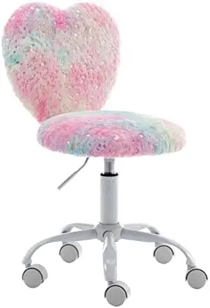 

Desk Chair Faux Fur Study Chair for Teenage Girls, Adjustable Heart Shaped Vanity Chair for Bedroom Reading Living Room, Small