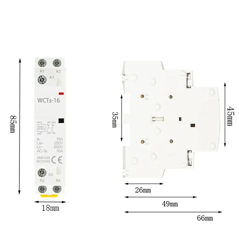 Modular AC Contactor for Smart Home 2P 16A 20A 25A 1NO 1NC 2NO 2NC Din Rail Mounted Household 220V 230V 50/60Hz for House Hotel