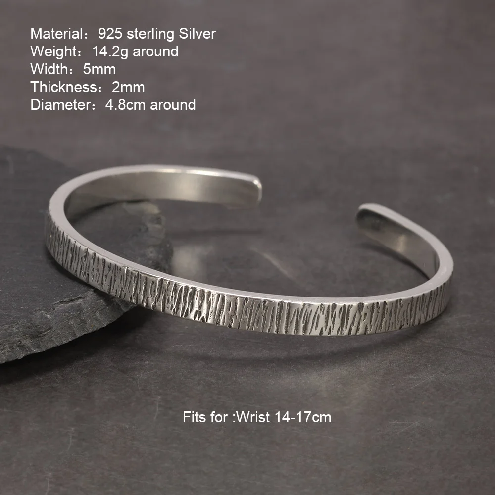 Genuine 925 Sterling Silver Solid Tin Paper Bracelet for Men and Women Handmade Retro Simple Fine Jewelry