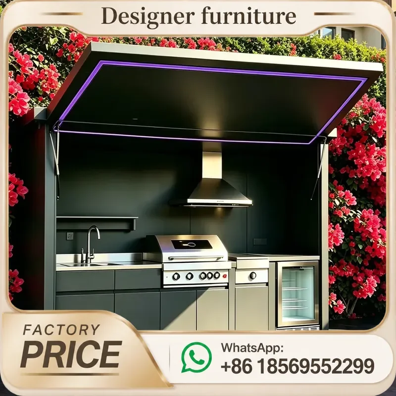 Practical Outdoor Kitchen Complete, Built-in Classic Non Stick Cookware Set, Windproof Waterproof Outdoor Cooking Station