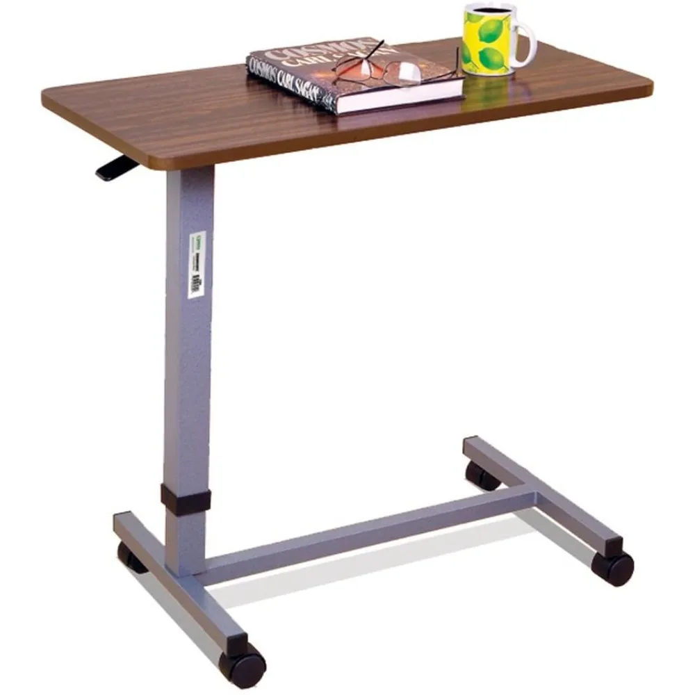 Height Adjustable Automatic Overbed Table - Woodgrain Top with Locking Wheels