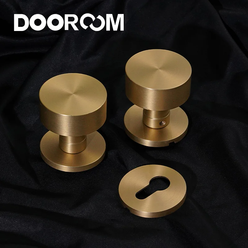 Imagem -02 - Dooroom-silent Door Lock Handle Solid Brass Interior Round Locks Hardware Quartos Salas Banheiros Botão
