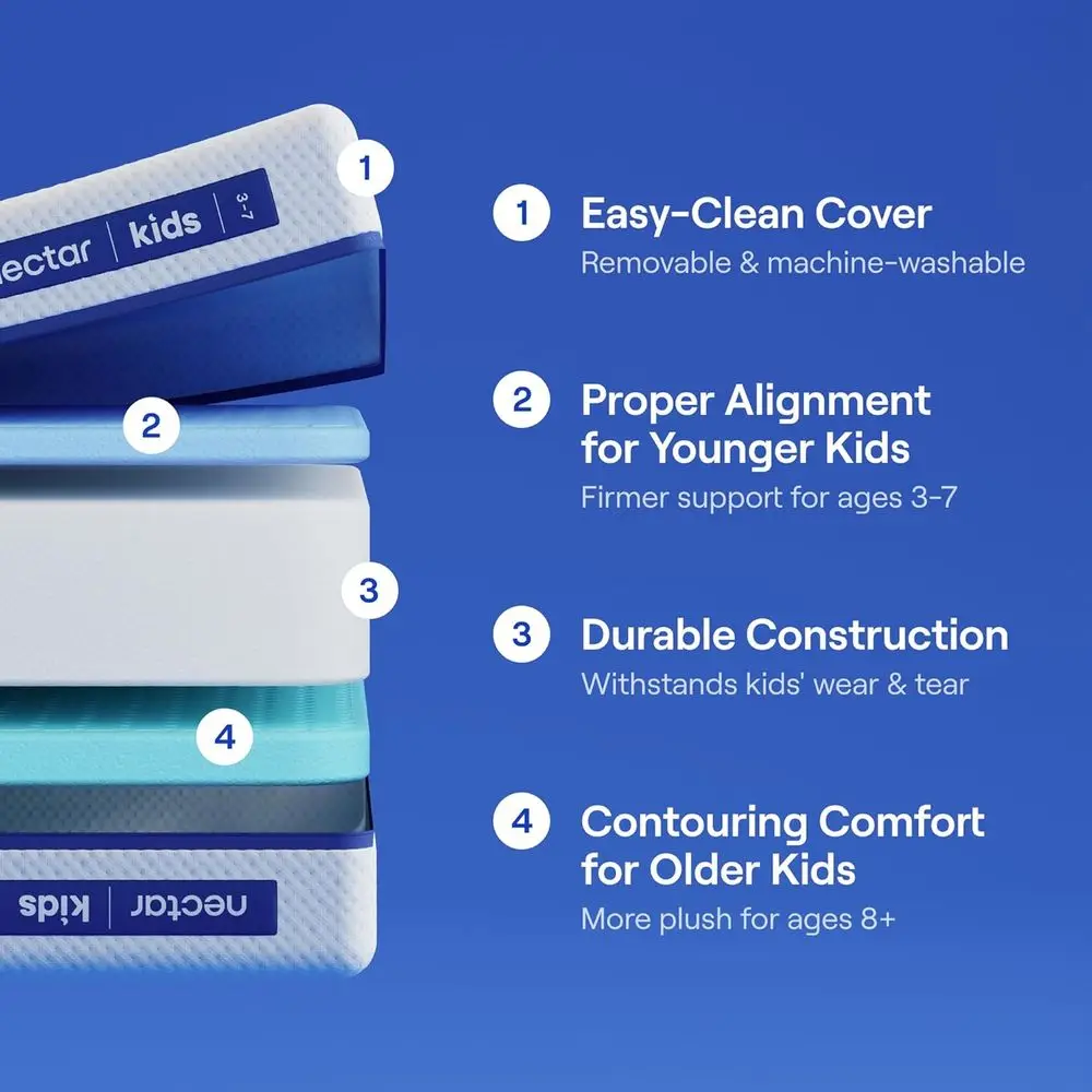 Colchón doble de doble cara para niños: espuma viscoelástica de 8 pulgadas con soporte de crecimiento, sin fibra de vidrio y garantía de comodidad de 365 noches