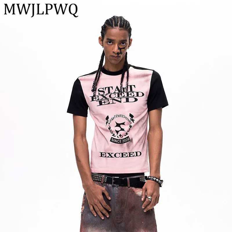 

MWJLPWQ Chic Subculture Style T-Shirt For Men Letter Print Regular Shoulder Round Neck Unisex Short Tops 2026 Summer New 15710