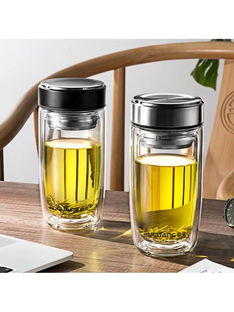 

Large Capacity Crystal Glass Cup for Brewing Tea Business Men's Car Water Cup Dual Layer Goose Egg Cup G2216 by Fuguan