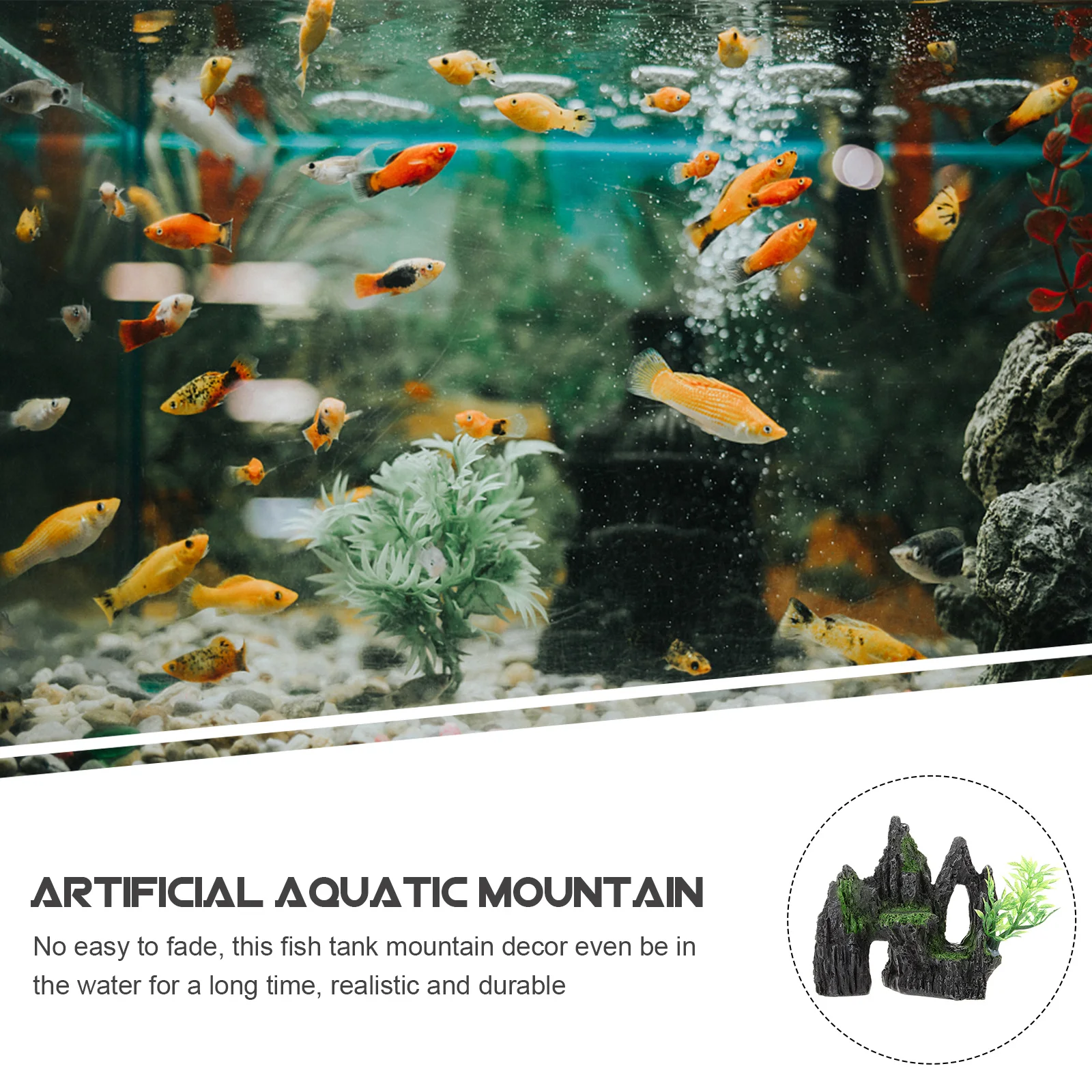

Fake Mountain for Fish Tank Decor Resin Aquatic Ornament Realistic Texture Non-Fading Wear Resistant Hide Cave Tall
