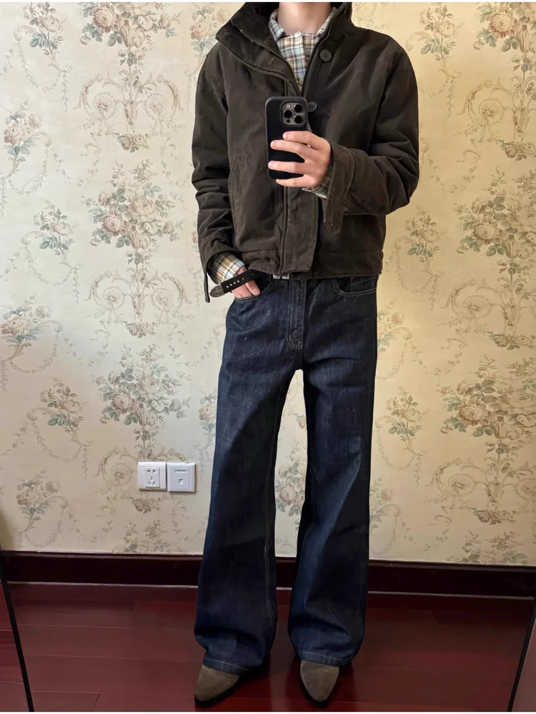 

Retro American Military Sle Rabbit Fur Waed Thiened Jaet Stand Collar Men Women Couple Coat Warm Long Sve Hoodie