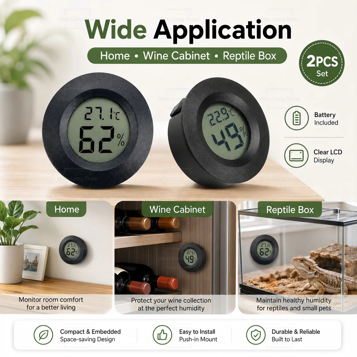 Thermomètre hygromètre numérique miniature rond, moniteur d'humidité et de température intérieure LCD avec ° C/ ° Écran F pour la maison, le bureau ou la salle