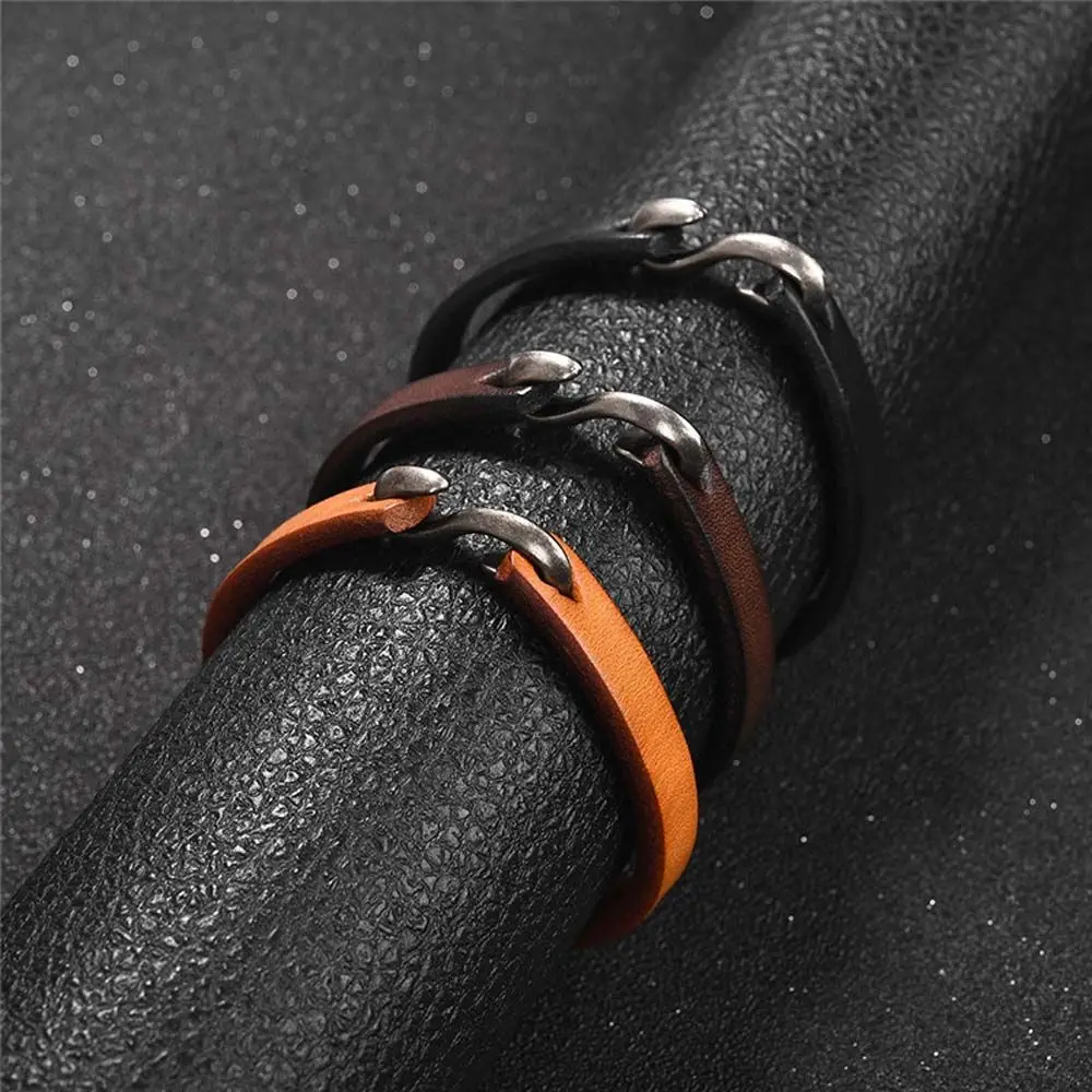 Minimalist Style Trendy Simple Jewelry Vintage Gift For Men Women Boyfriend Wristband Bangles Bracelets Leather Hook Bracelet