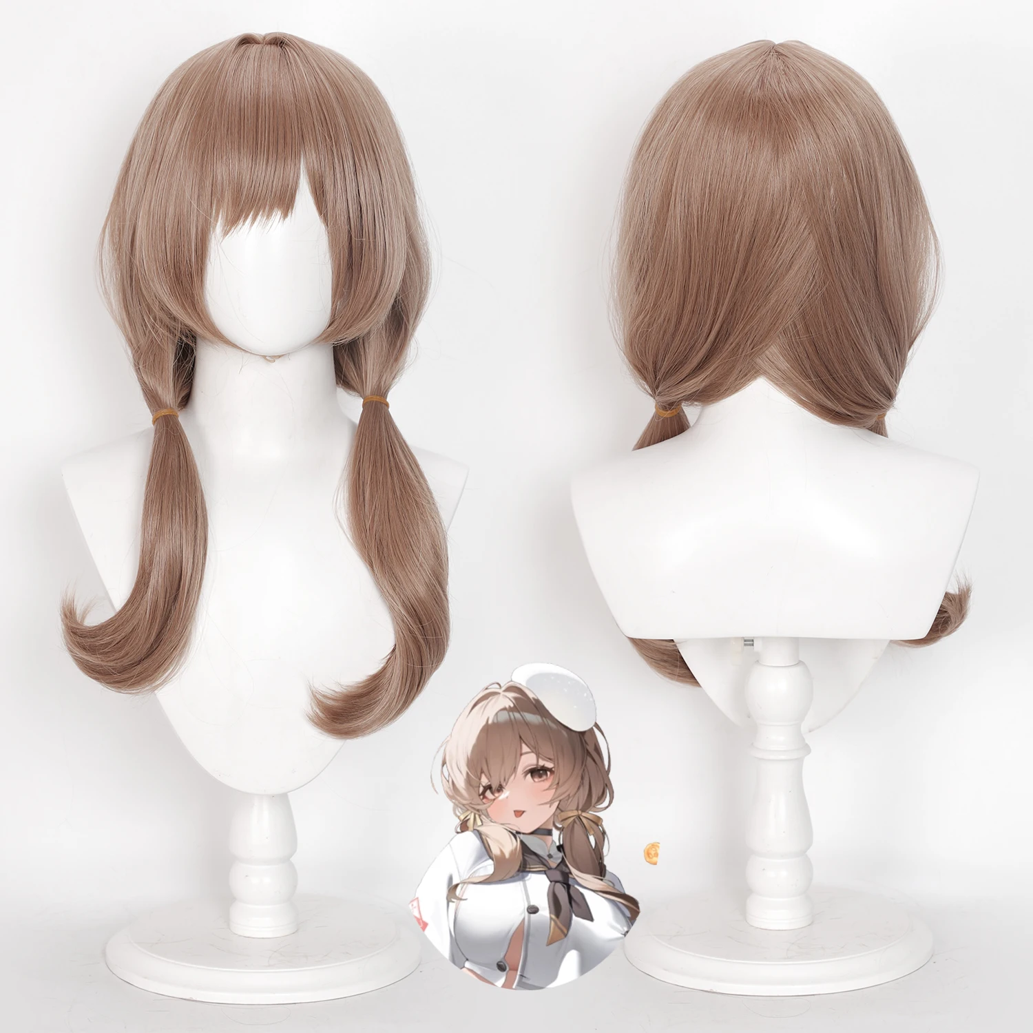 60cm NIKKE Bread Cosplay Wig Light Brown Double Ponytail Wavy Synthetic Hair for Goddess of Victory Anime Costume Party