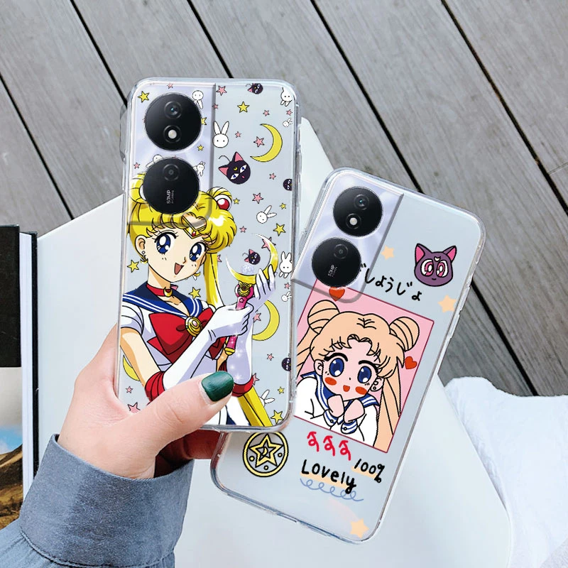 Cartoon Anime Sailors Moons Rabbit Girls Cat for Huawei Honor 90 Smart X7b 4G 5G Phone Cases Transparent Clear Silicone Cover