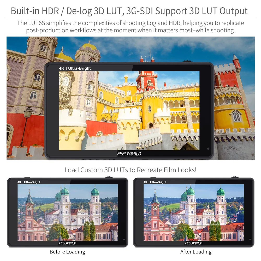 FEELWORLD LUT6S 3D LUT Touch Screen on Camera Field DSLR Monitor with HDR Waveform for Stabilizer on Camera Field DSLR Monitor