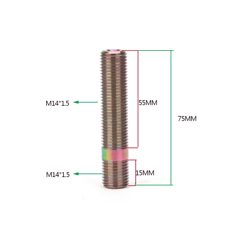 20Pieces 50mm55mm60mm65mmGR5 titanium alloy forged wheel modified reverse string bolt M12x1.5to12x1.5 M14x1.5to14x1.5