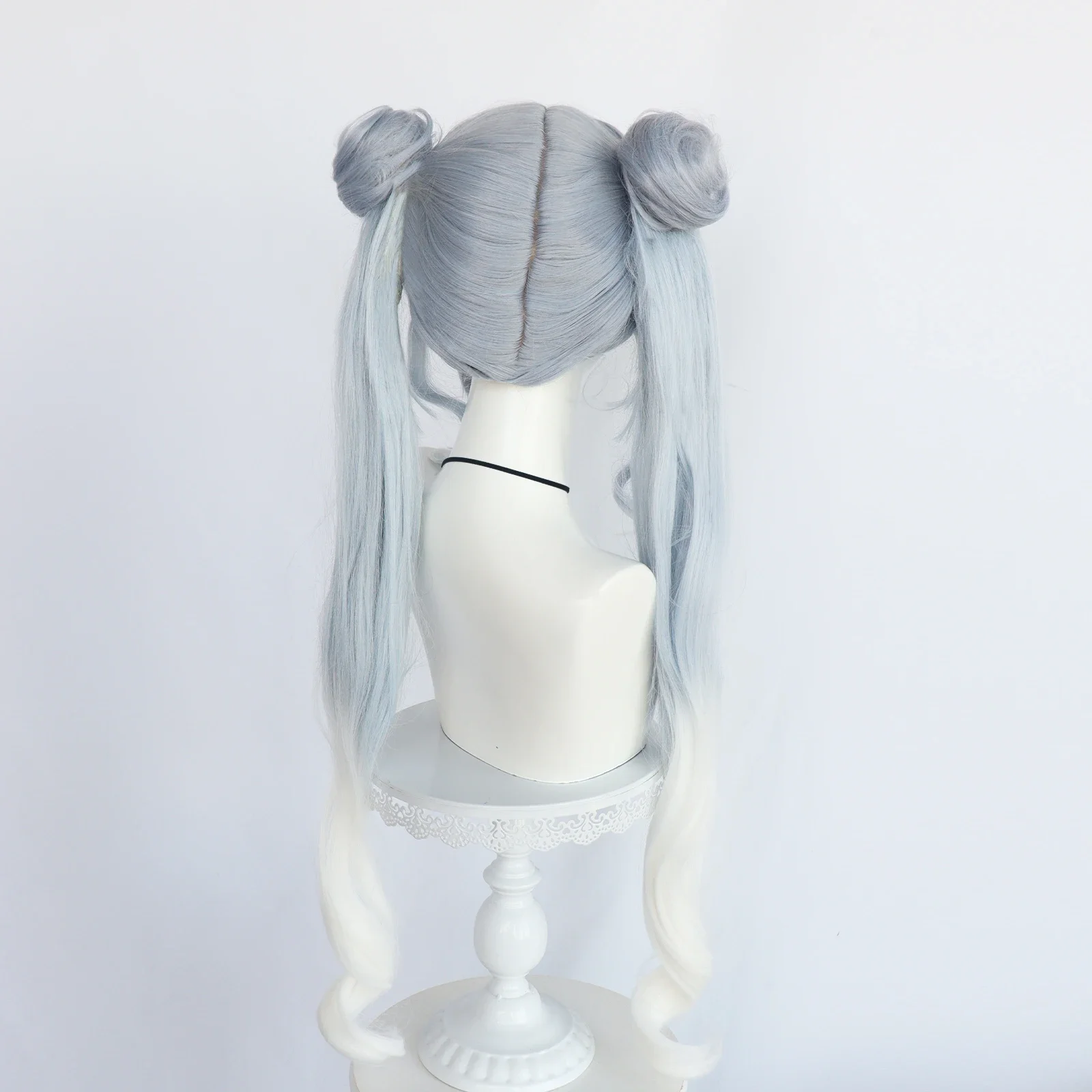 34inch Blue White Grayish Tricolor Extra Long Lose Wave Ponytails Premium Synthetic Hair Anime Cosplay Wig with Bangs