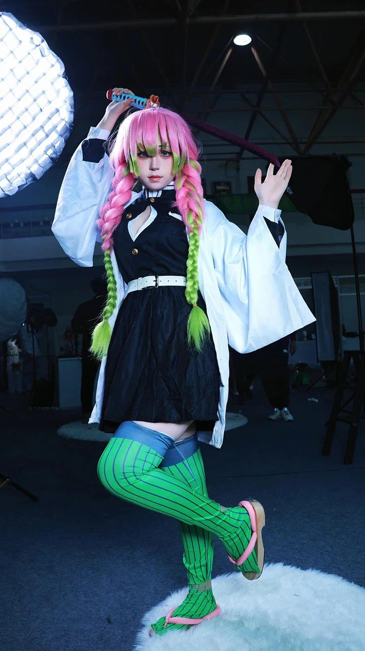 Anime Kanroji Mitsuri Cosplay Costume Kimetsu No Yaiba Game Demon Slayer Full Set Adult Kids Wig Kimono Suit Party Women Uniform view 3