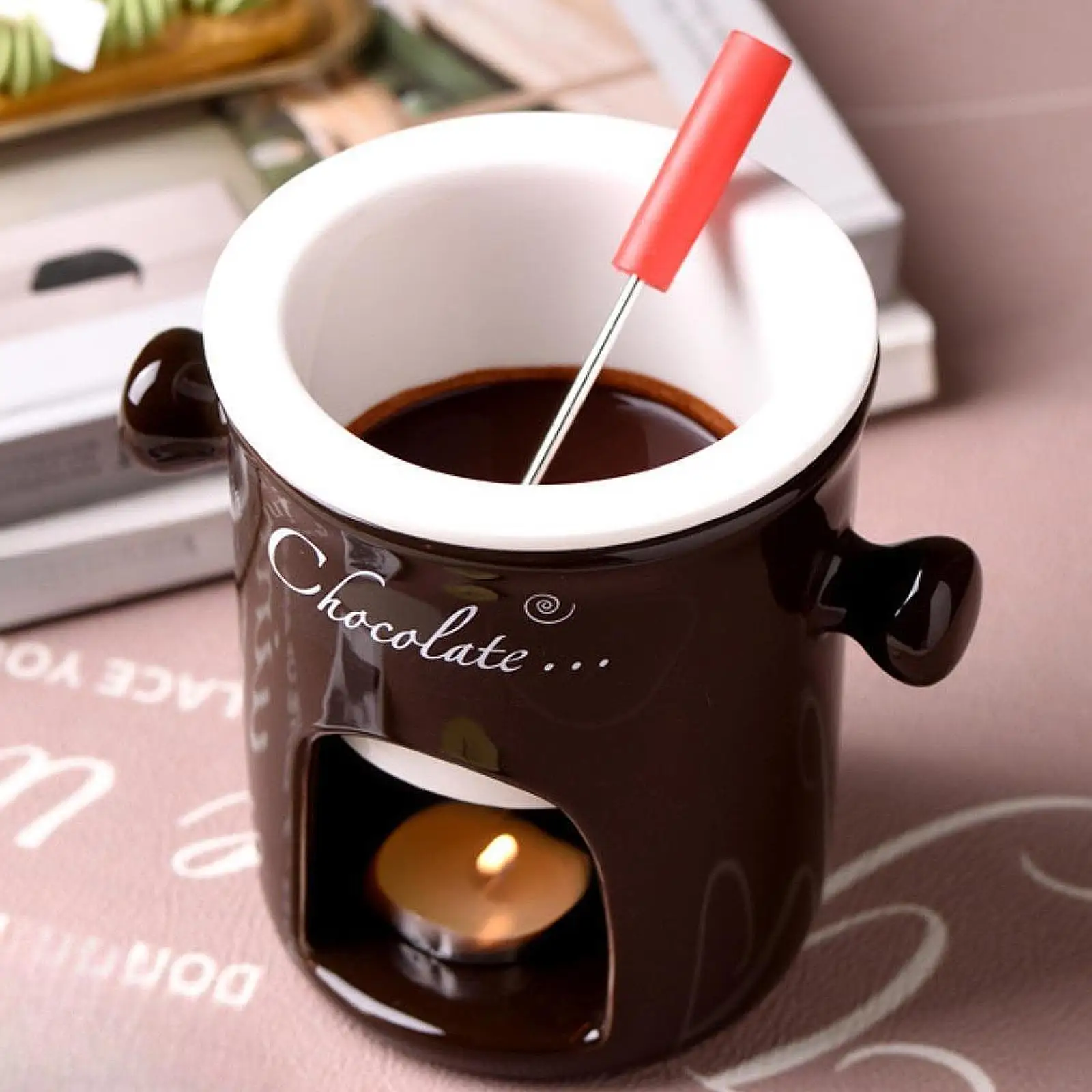 Porcelain Chocolate Fondue Pot Butter Melt Pot Swiss Ice Cream Cup Cheese Tapas for Birthday Party Wedding Cooking Cookware