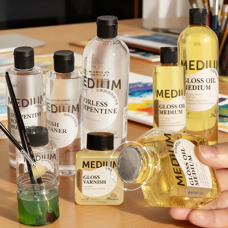 

75/100/125/500ml Odorless Turpentine Oil Coloring Oil Diluent Medium for Diluting Pigments Enhance Gloss Clean Painting Tools