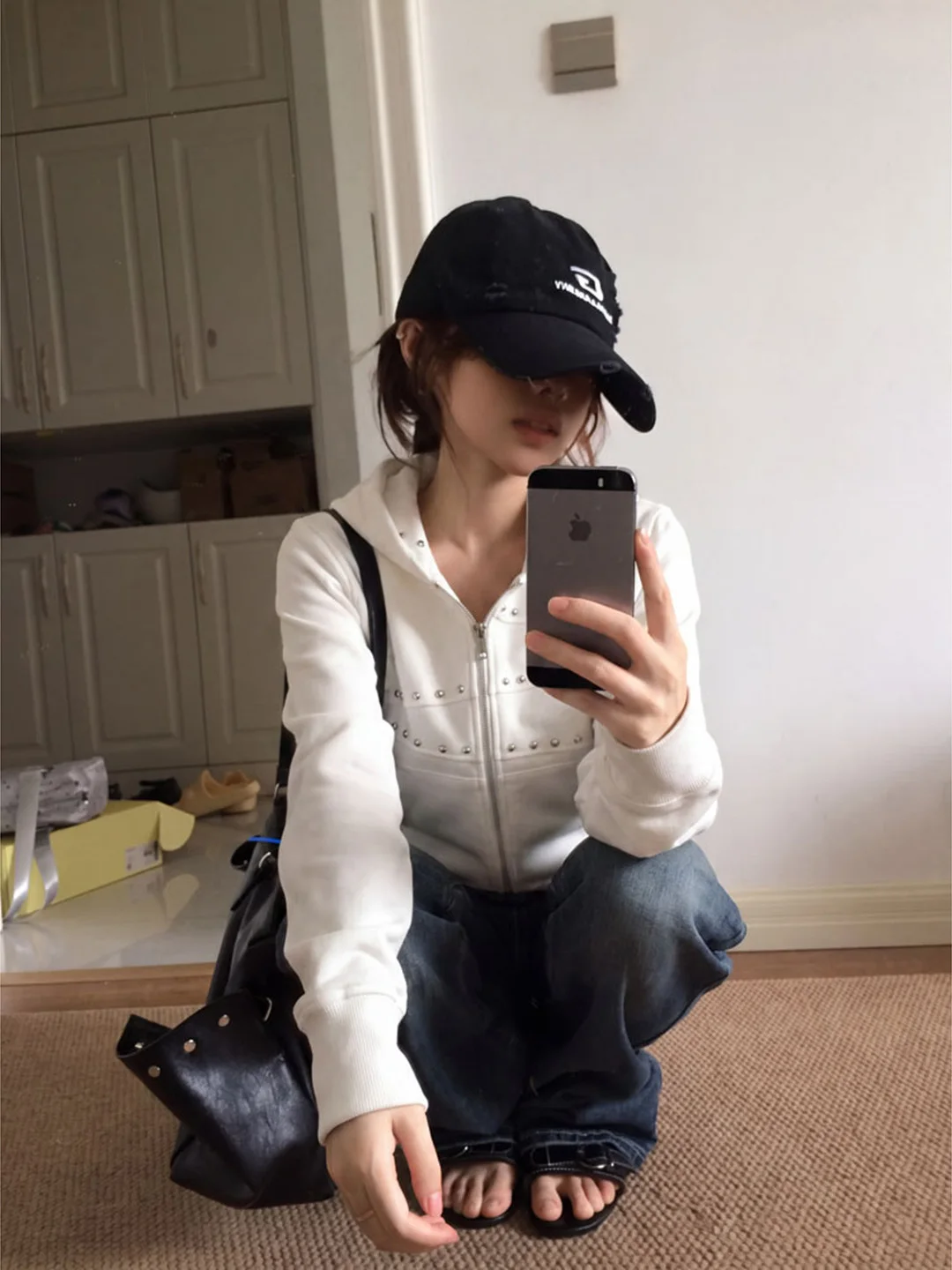 Korean Design Heavy Duty Rivet Double Zipper Open Cardigan Sweatshirt Women Loose Slimming High End Feeling Hooded Jacket