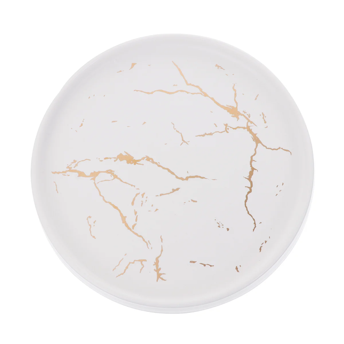 1Pcs Marble Jewelry Dish Round Ceramic Tray Gold Ring Holder Elegant Decorative Plate for Nightstands Dressers Bathroom