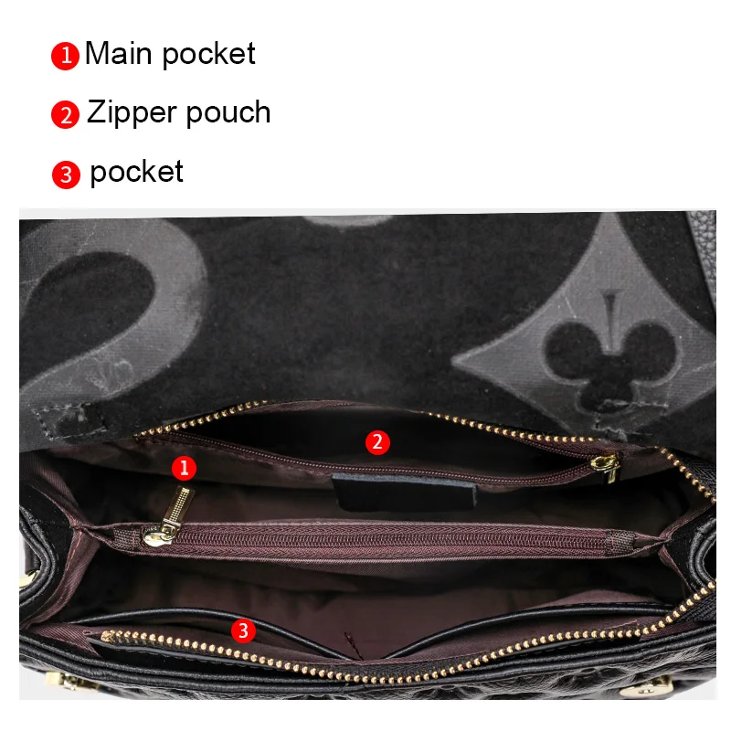 Aidrani The New WOMEN\'S One Shoulder Crossbody Bag Is Made of High-quality Cowhide and Printed with Black Flower Patterns