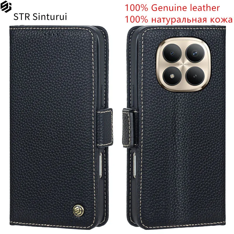 

STR Genuine leather Flip lychee card Slot Wallet Cover For Xiaomi Redmi Note 13 13R 14 15 Pro+ Pro 14S shockproof phone Case