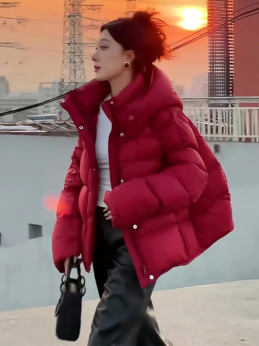 Abrigo de invierno con capucha para mujer, chaqueta acolchada de plumón blanco, con capucha, Dstring, cálido, a la moda, para ir al trabajo, novedad de 2024