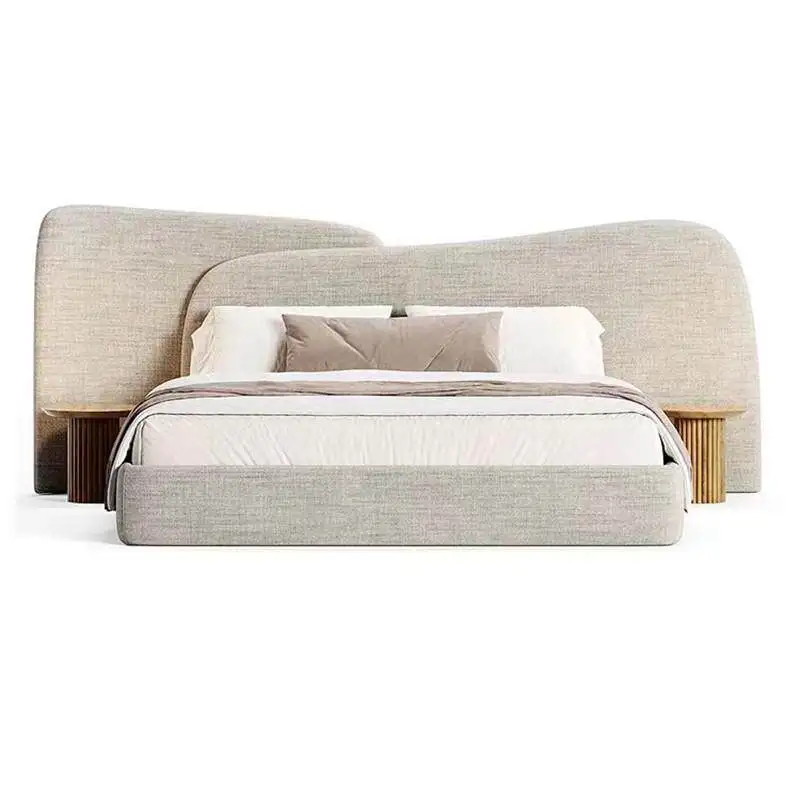 

Double bed designer high-end atmosphere 1.8x2 meters wide screen big bed light luxury solid wood fabric master bedroom
