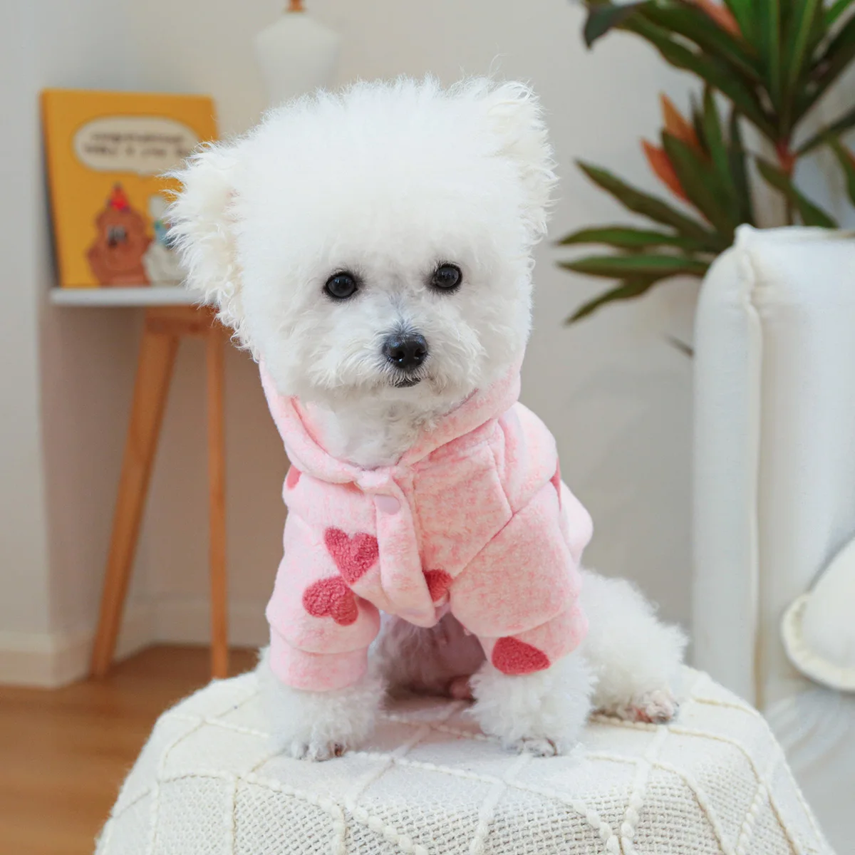 1PC Pet Clothing Cat Spring and Autumn Thin Velvet Pink Heart Sweater Hat Coat Suitable for Small and Medium sized Dogs