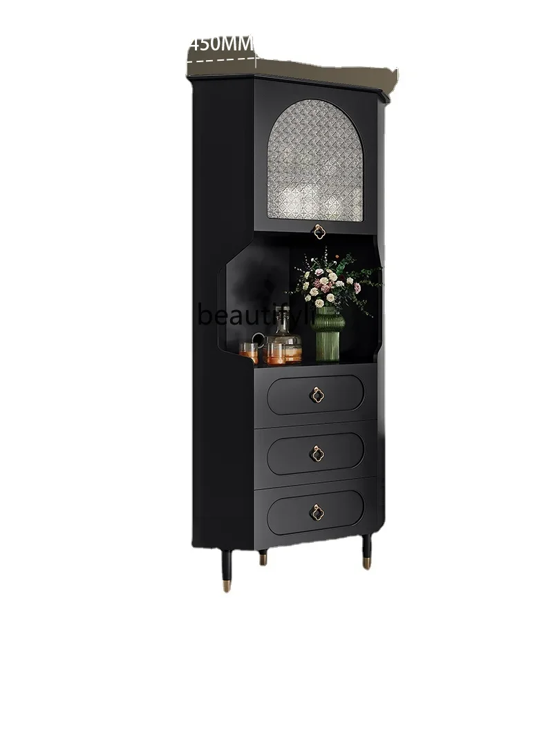 

Solid Wood Corner Cabinet Black American-Style Mid-Ancient Living Room Side Cabinet Triangle Cabinet