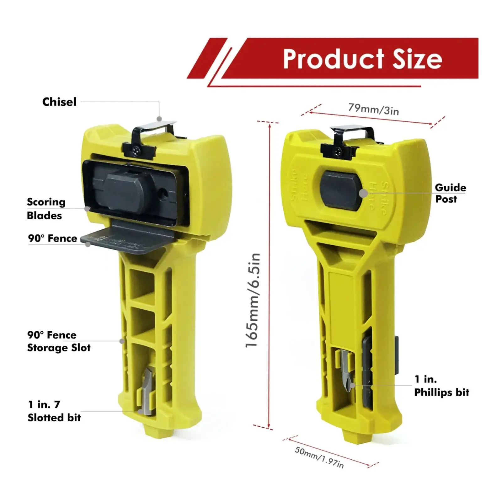 Door Mortise Chisel Tool Kit with Two Driver Bits for Latch Setup and Door Thickness Positioning Guide