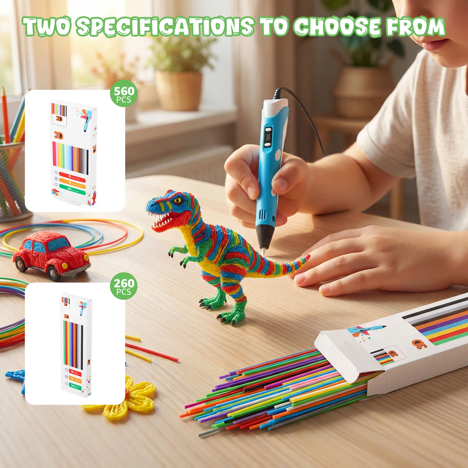 

260/560Pcs 3D Pen Filament Refill 10/20Colors 1.75mm PCL Low Temperature Safe 3D Pen Filament for Craft Kid Christmas Present