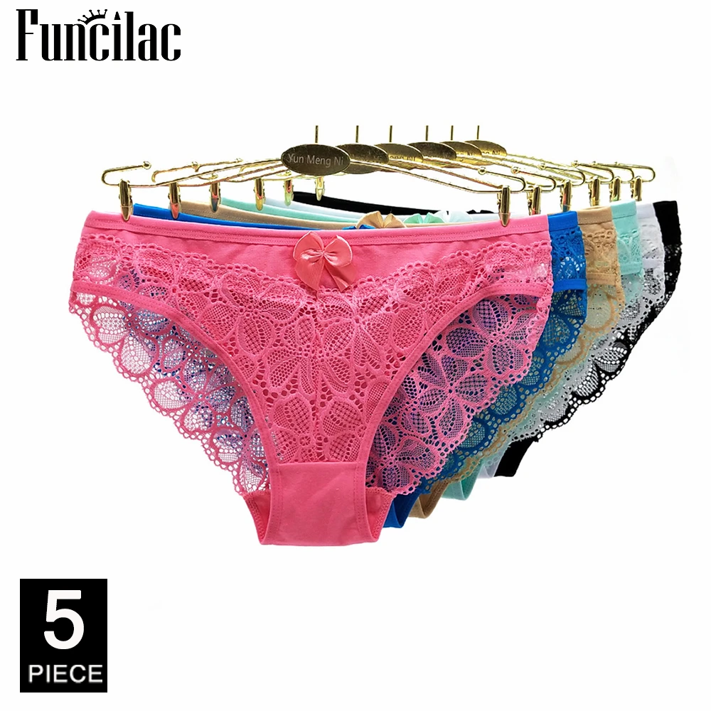 Women Panties Underwear Cotton Sexy Flower Lace Hollowed Low Rise Girls Briefs Ladies Knickers for Women 5 Pcs/set