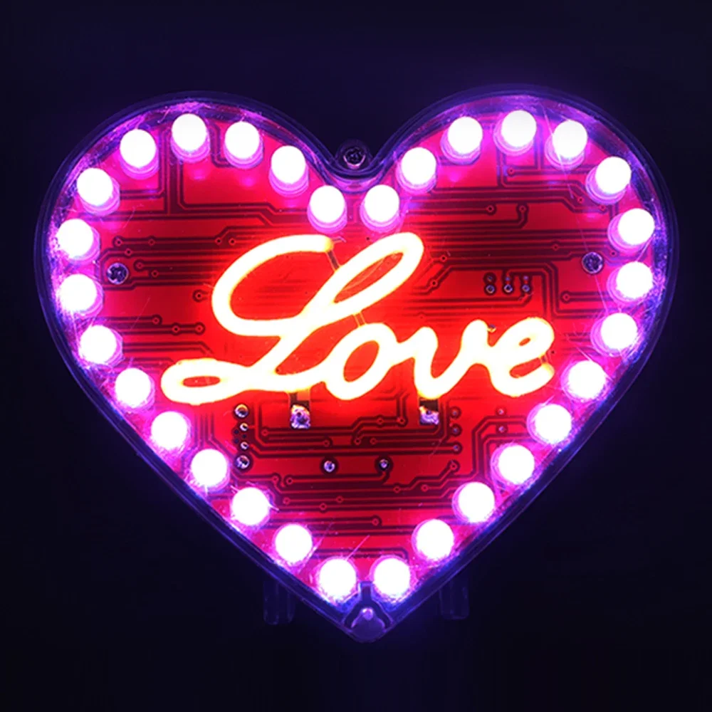 LED Heart-Shaped Flow Light DIY Electronic Kit with 7 Colors LED Lights DIY Soldering Practice Kit Battery Powered