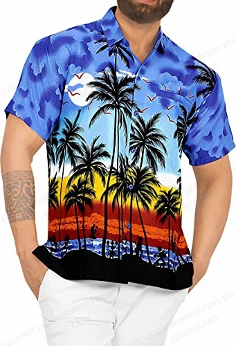 Sunrise camicia hawaiana camicie con stampa 3d camicetta da spiaggia da uomo vocazione camicie con risvolto albero di cocco Beach Camisas abbigliamento da uomo