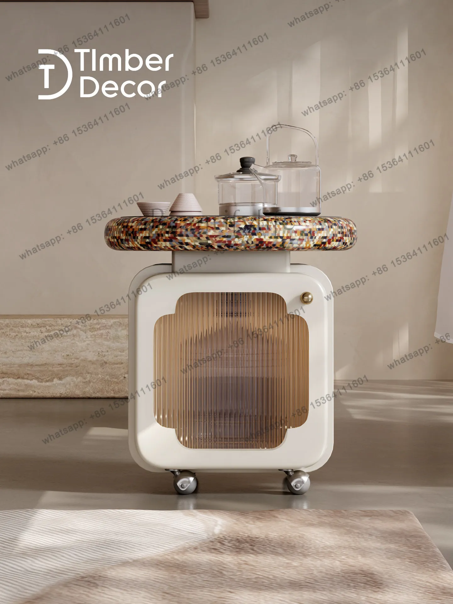 LD25 Cream Wind Mobile Tea Table Living Room Multifunctional Storage Storage Side