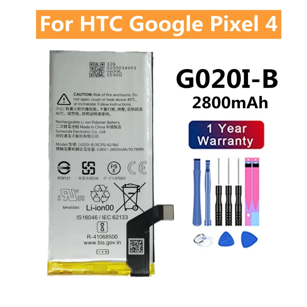 

G020I-B Replacement Battery For HTC Google Pixel4 Pixel 4 Mobile Phone Bateria Battery 2800mAh + Tools Kits