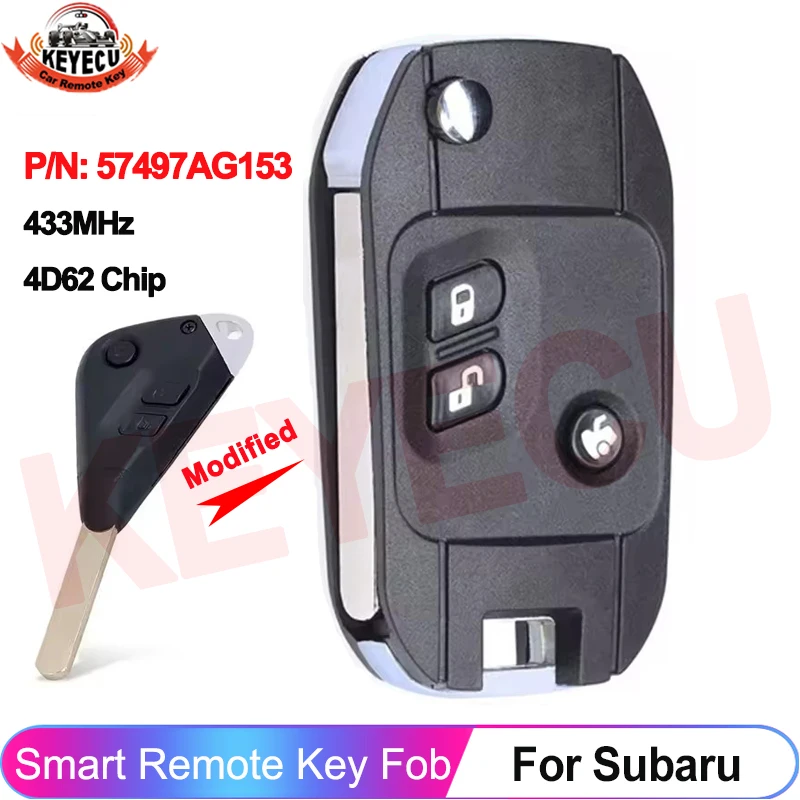 

KEYECU 433MHz 4D62 Chip For Subaru Forester Impreza Liberty Outback 2004-2009 Tribeca 2004-2016 Flip Remote Key P/N: 57497AG153