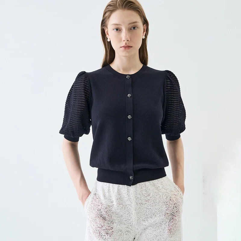 

High Quali Knitted Sweater ential Sle Superb Texture Korean Commute Sle ort Sve Button up Pure Color