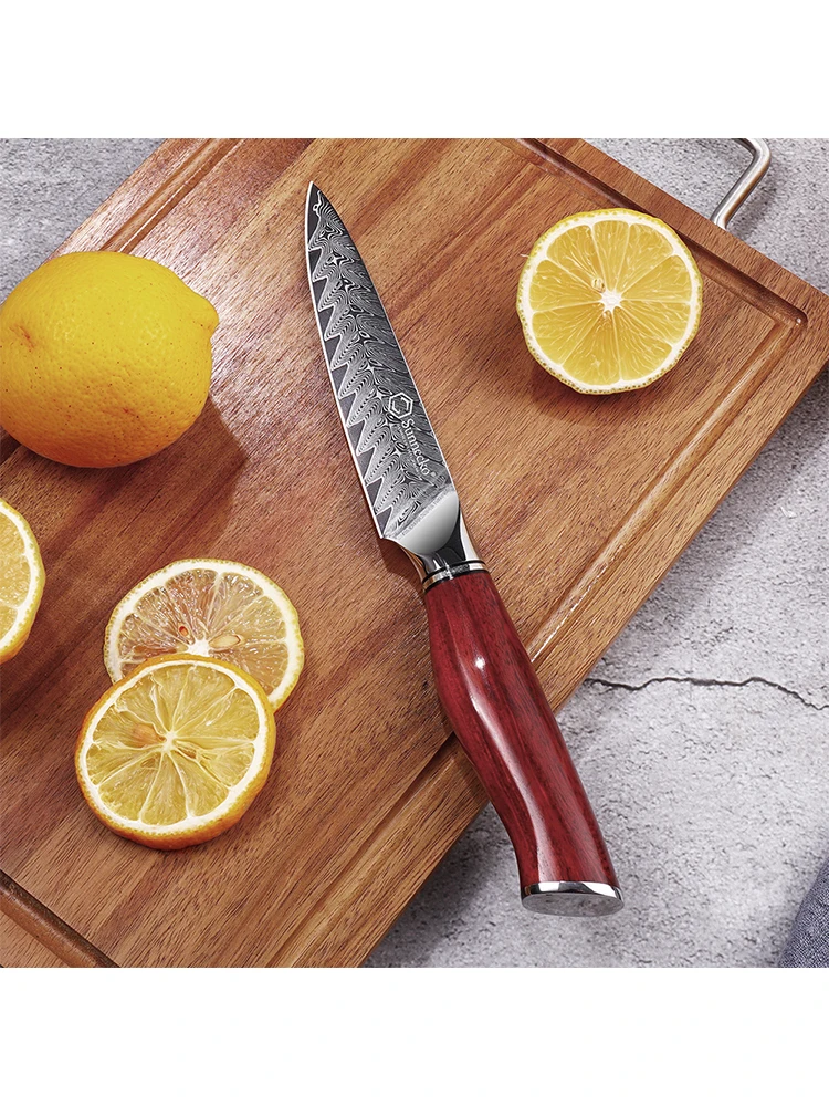 

Sunnecko 5-дюймовый универсальный нож для очистки овощей VG10, дамасская сталь, нож для нарезки овощей и фруктов, эргономичная ручка из розового дерева