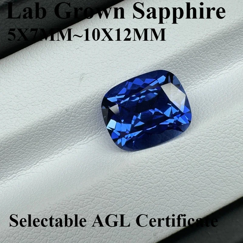 

L-Royal Blue Lab Grown Sapphire Rectangular Cushion VVS1 Gemstone for Diy Jewelry Making Gift Selectable with AGL Certificate
