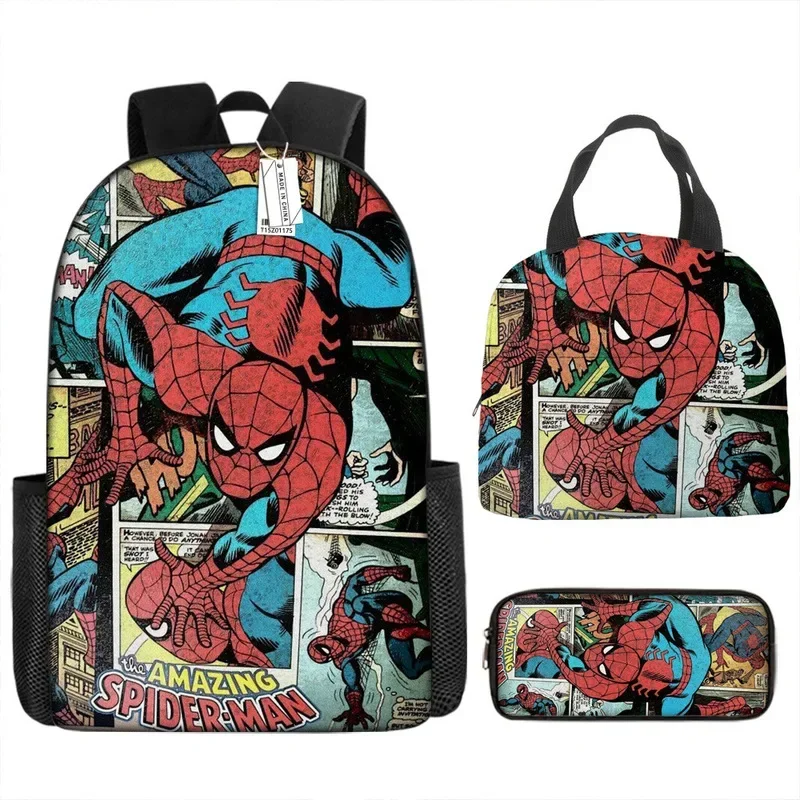 Disney-Sac à dos Spider-Man 3D pour enfants, sac d'école primaire pour garçons, sac à dos pour enfants de la maternelle, mignon, ensemble de 3 pièces