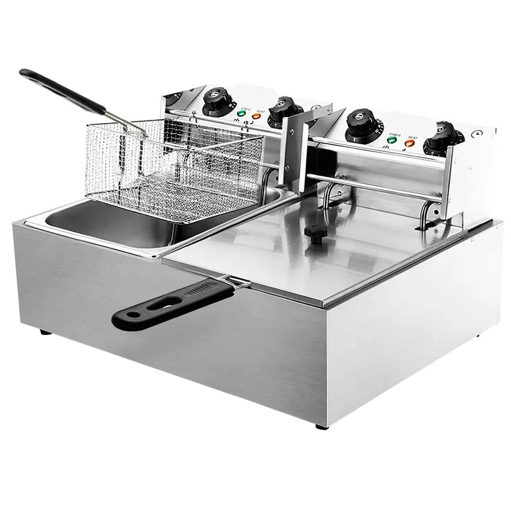 &For 20L Electric Commercial Deep Fryer Double Baskets 4400W Stainless Steel Kitchen Appliance