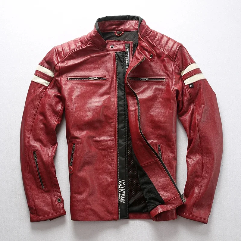 

Brand Autumn Winter Genuine Leather Jacket Male Vintage Motorcycle Rider Stand Collar Cowhide Smart Casual Zipper Coat