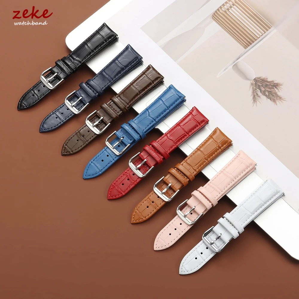 12/14/16/18/20/22/24mm Genuine Calfskin Leather Watch Strap Black Slub Pattern Bracelet Band Universal Bracelet Belt Accessories