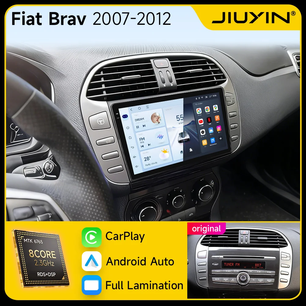 

JIUYIN Android 15 Car Radio Wireless CarPlay Auto For Fiat Bravo 2007 2008 2009-2012 Intelligent Systems DSP RDS GPS